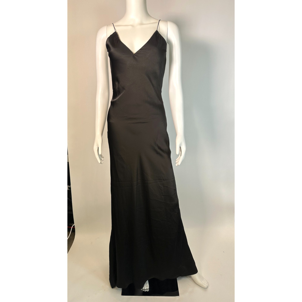 NWT Commense Black Satin Backless Maxi Dress Size XS Minimalist Slip EveningGown - Picture 2 of 8